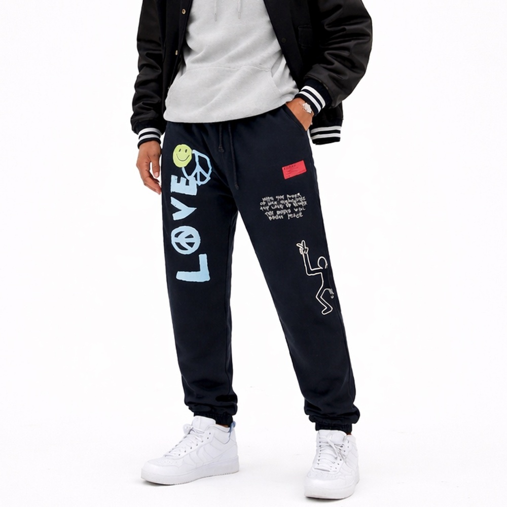 CHNGE Black Graphic Sweatpants Organic Cotton Size M